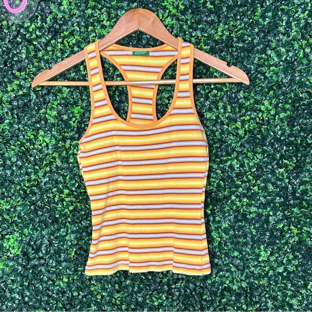 Benetton Striped Racerback United Colors Tank Yellow Sz Small